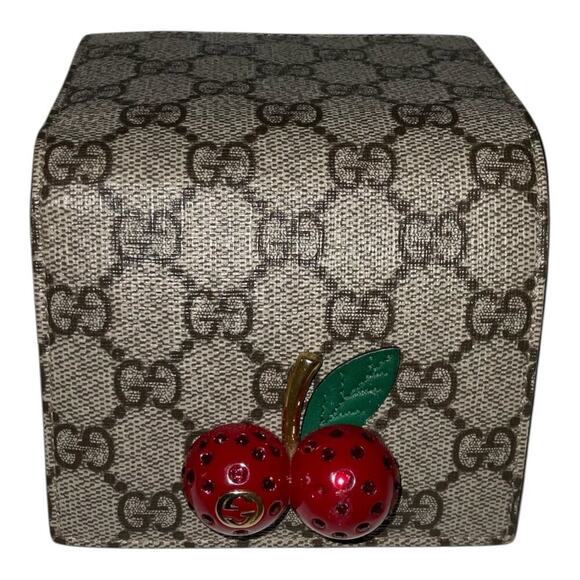 GUCCI Cherry GG Supreme Beige Gray Bi-fold Wallet W/Box and Card - Picture 10 of 16